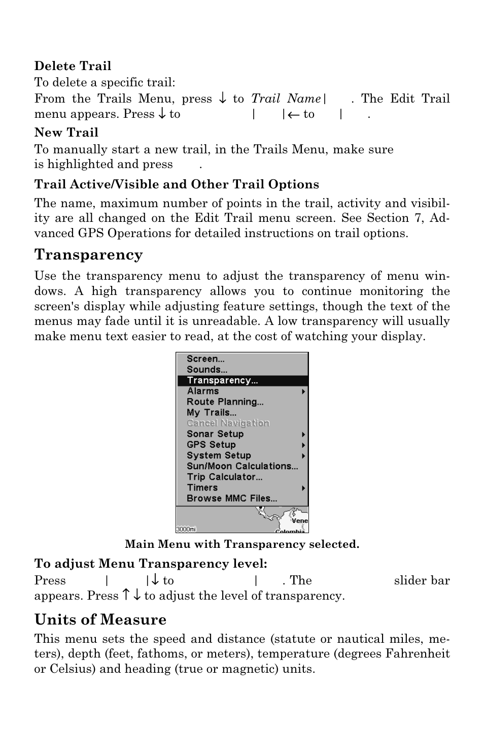 Transparency, Units of measure | Eagle Electronics SeaCharter 502cDF User Manual | Page 167 / 196
