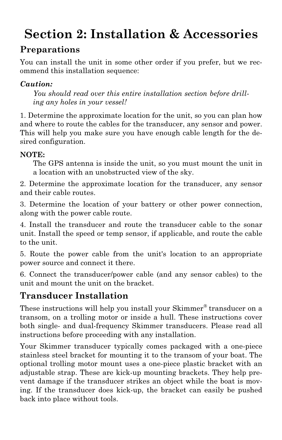 Preparations, Transducer installation | Eagle Electronics SeaCharter 502cDF User Manual | Page 21 / 196