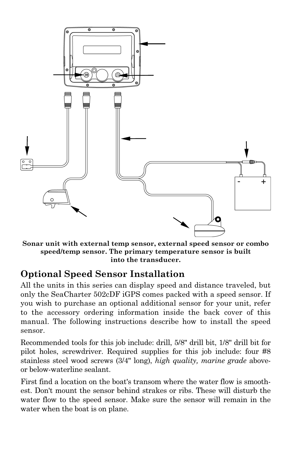 Optional speed sensor installation | Eagle Electronics SeaCharter 502cDF User Manual | Page 37 / 196