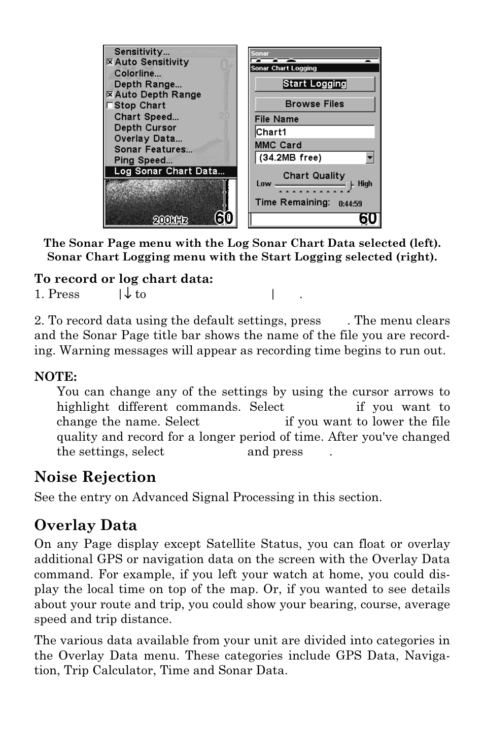 Noise rejection, Overlay data | Eagle Electronics SeaCharter 502cDF User Manual | Page 72 / 196