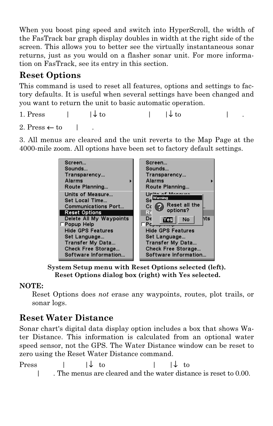 Reset options, Reset water distance | Eagle Electronics SeaCharter 502cDF User Manual | Page 77 / 196