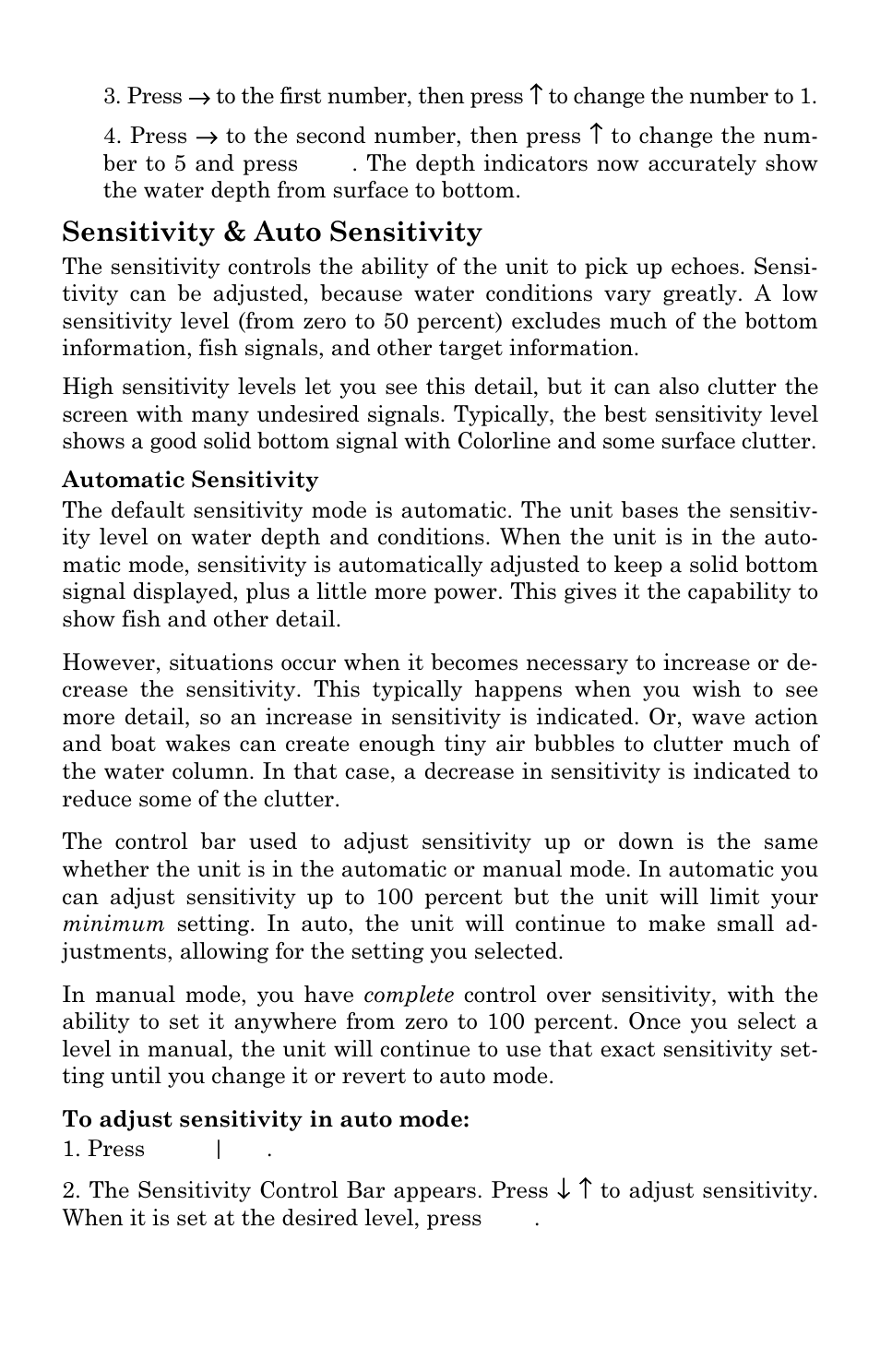 Sensitivity & auto sensitivity | Eagle Electronics SeaCharter 502cDF User Manual | Page 79 / 196