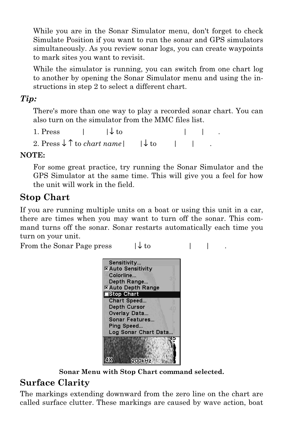 Stop chart, Surface clarity | Eagle Electronics SeaCharter 502cDF User Manual | Page 86 / 196