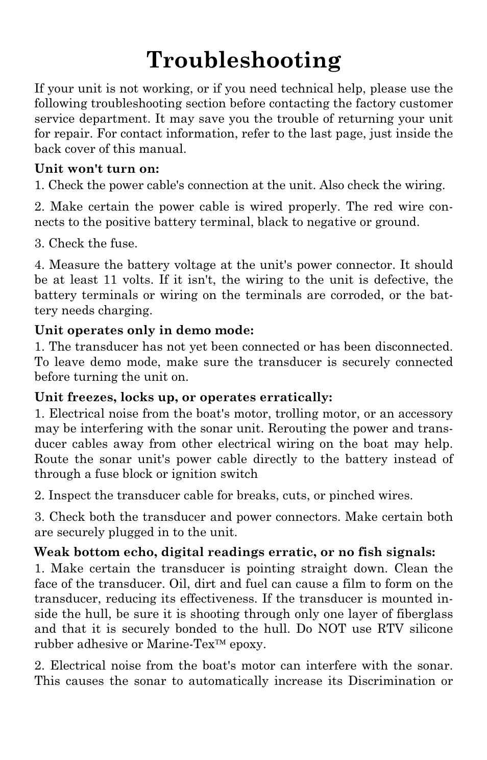 Troubleshooting | Eagle Electronics TRIFINDER 2 User Manual | Page 50 / 56