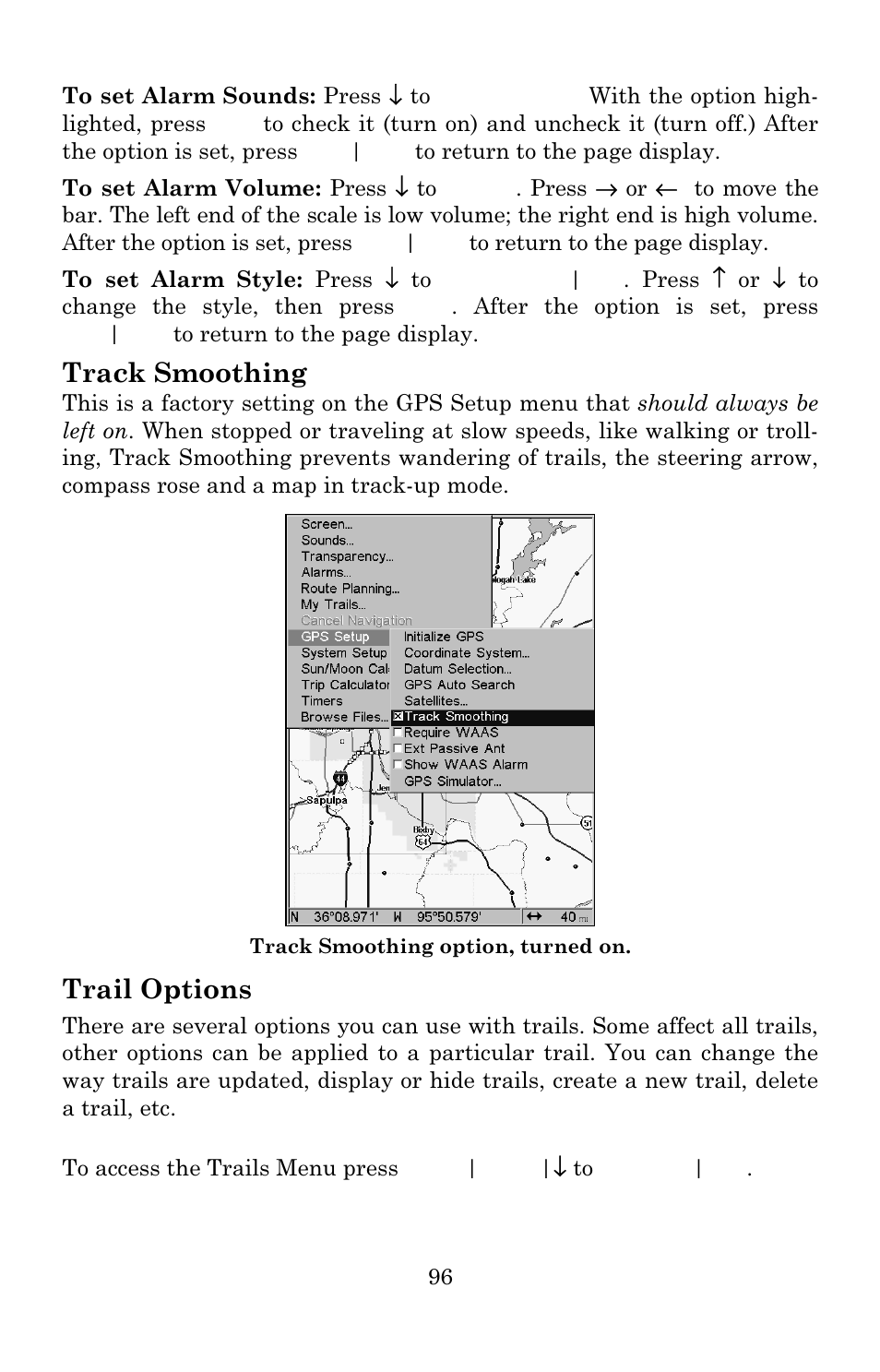 Track smoothing, Trail options | Eagle Electronics IntelliMap 640C User Manual | Page 102 / 136