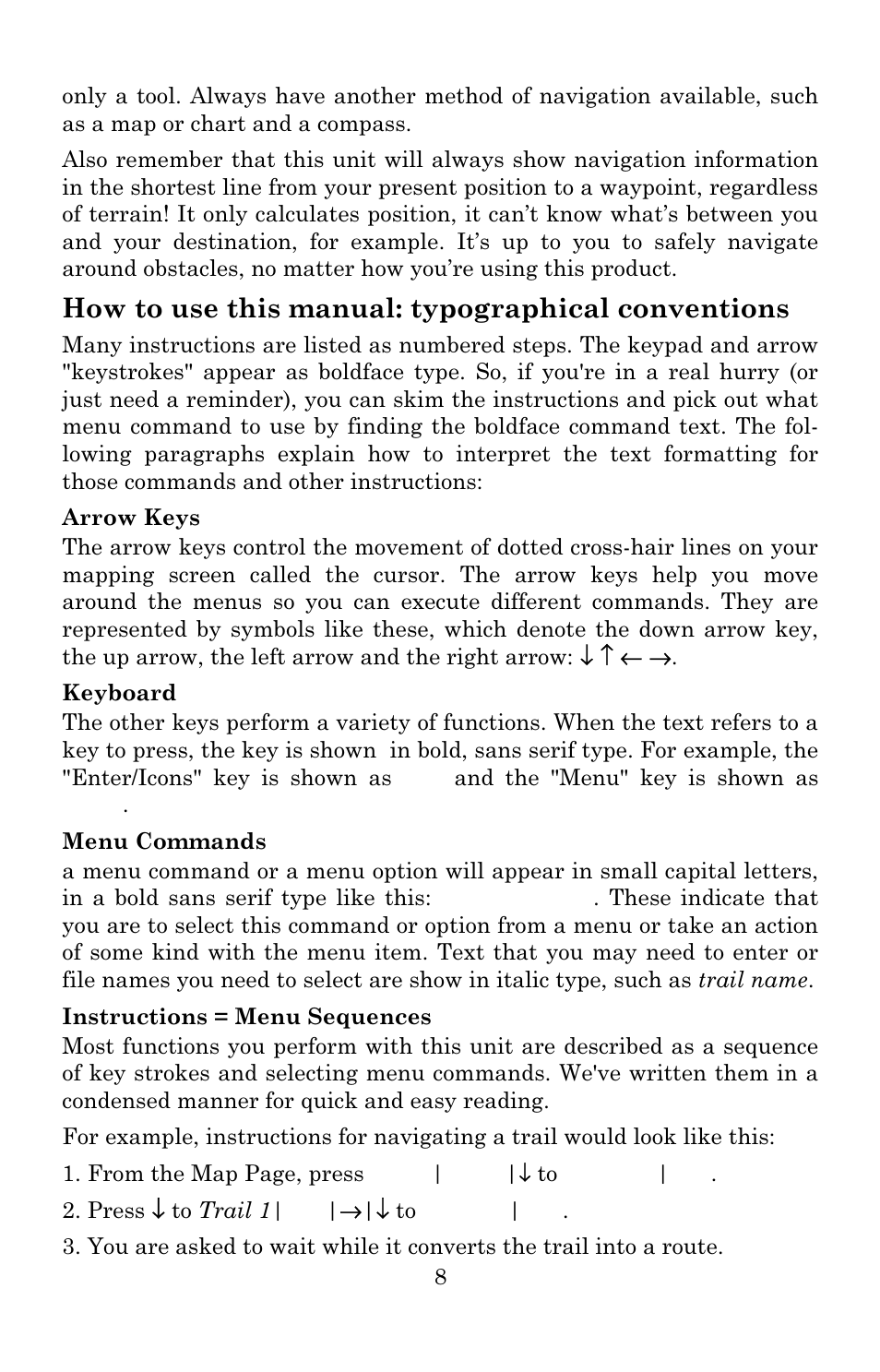 How to use this manual: typographical conventions | Eagle Electronics IntelliMap 640C User Manual | Page 14 / 136