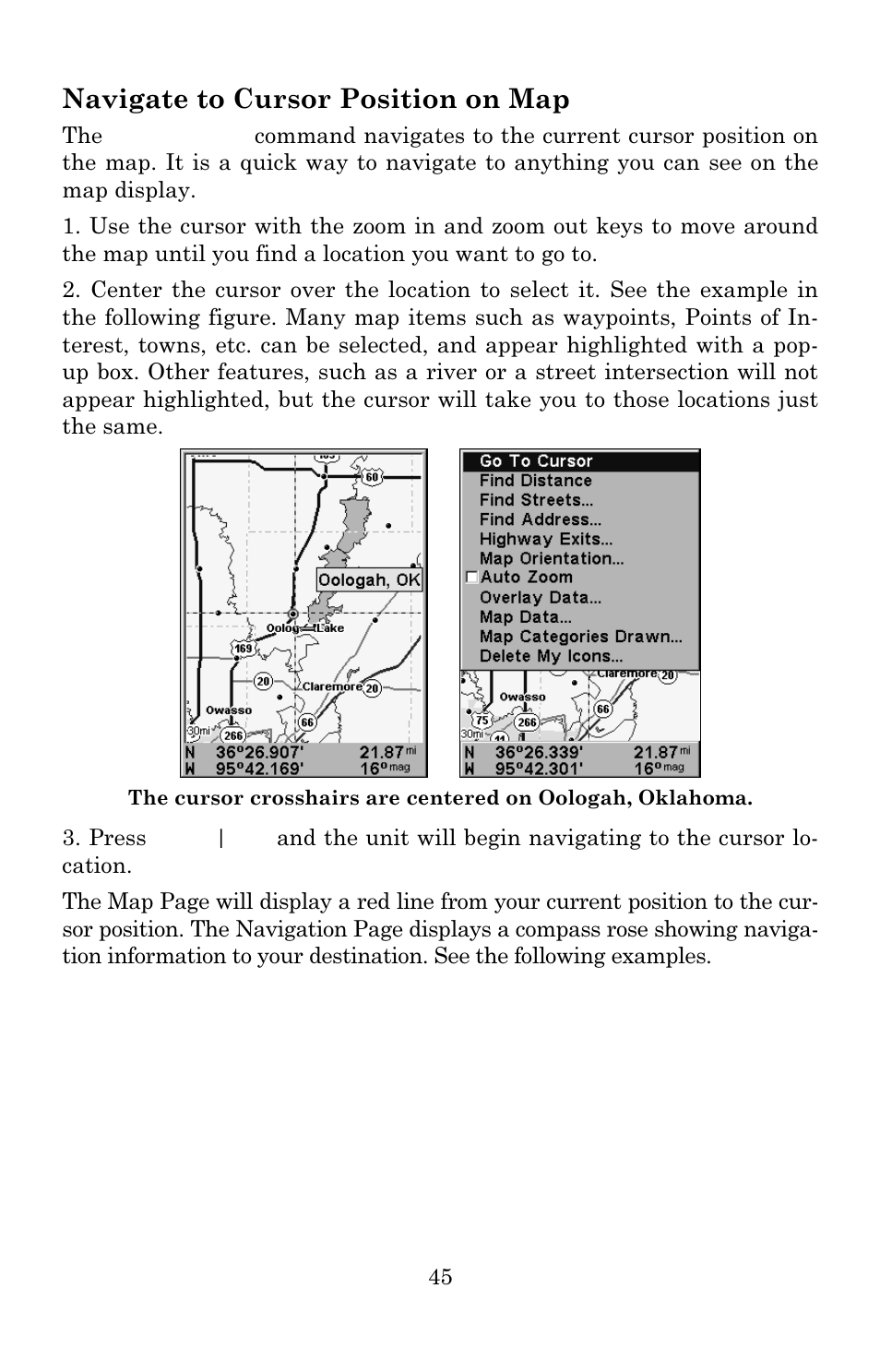 Navigate to cursor position on map | Eagle Electronics IntelliMap 640C User Manual | Page 51 / 136