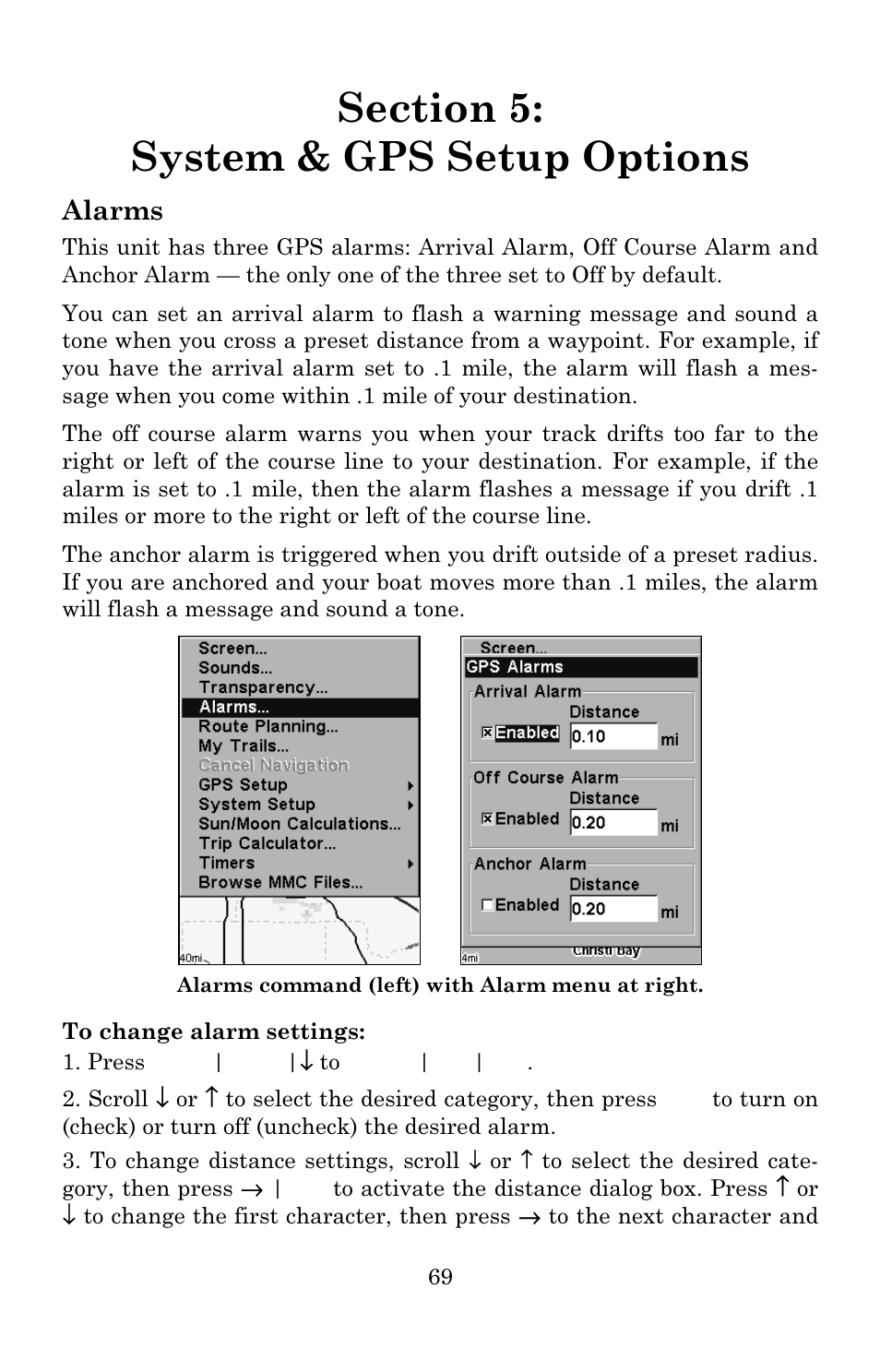 Alarms | Eagle Electronics IntelliMap 640C User Manual | Page 75 / 136