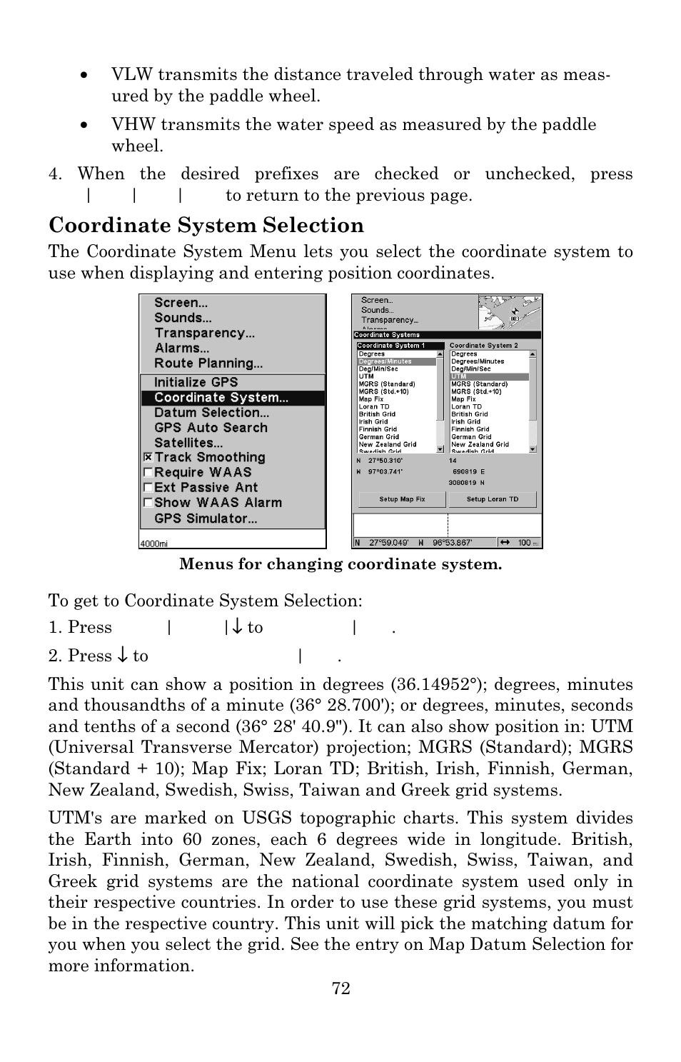 Coordinate system selection | Eagle Electronics IntelliMap 640C User Manual | Page 78 / 136