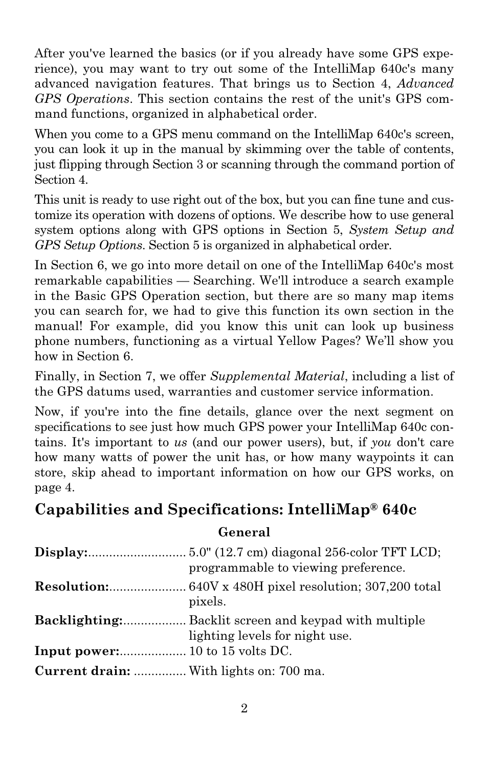 Capabilities and specifications: intellimap, 640c | Eagle Electronics IntelliMap 640C User Manual | Page 8 / 136