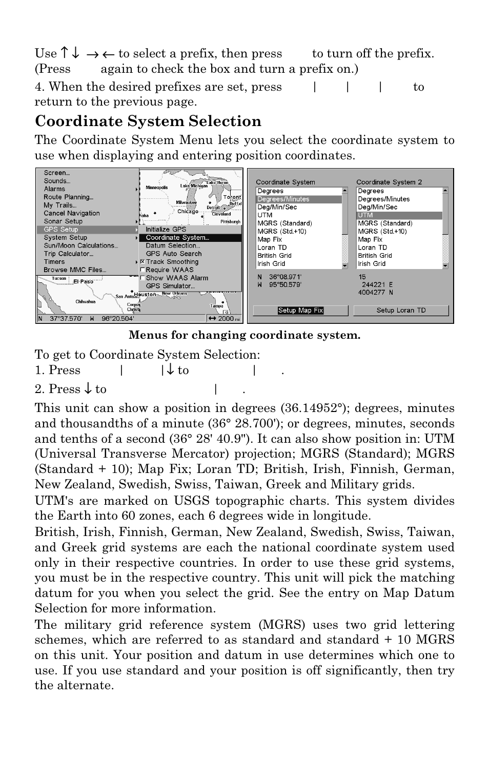 Coordinate system selection | Eagle Electronics SeaChamp 2000 User Manual | Page 140 / 200