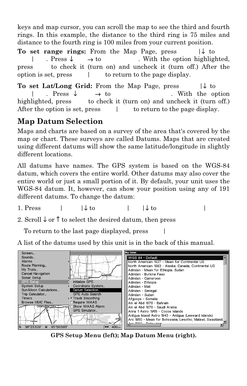 Map datum selection | Eagle Electronics SeaChamp 2000 User Manual | Page 148 / 200