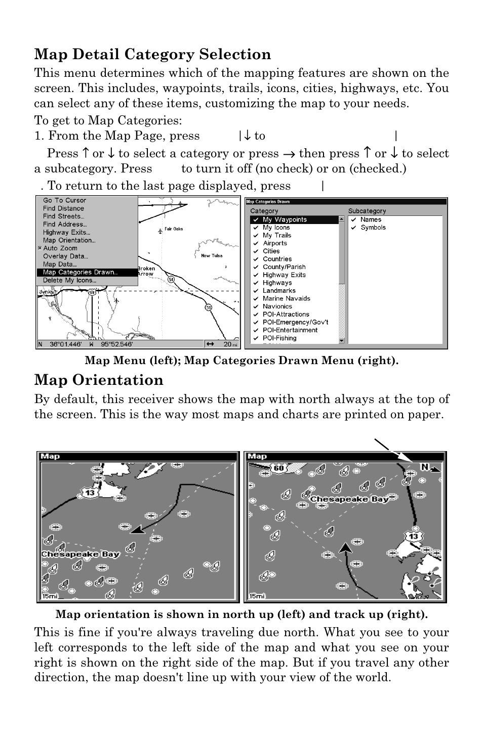 Map detail category selection, Map orientation | Eagle Electronics SeaChamp 2000 User Manual | Page 149 / 200