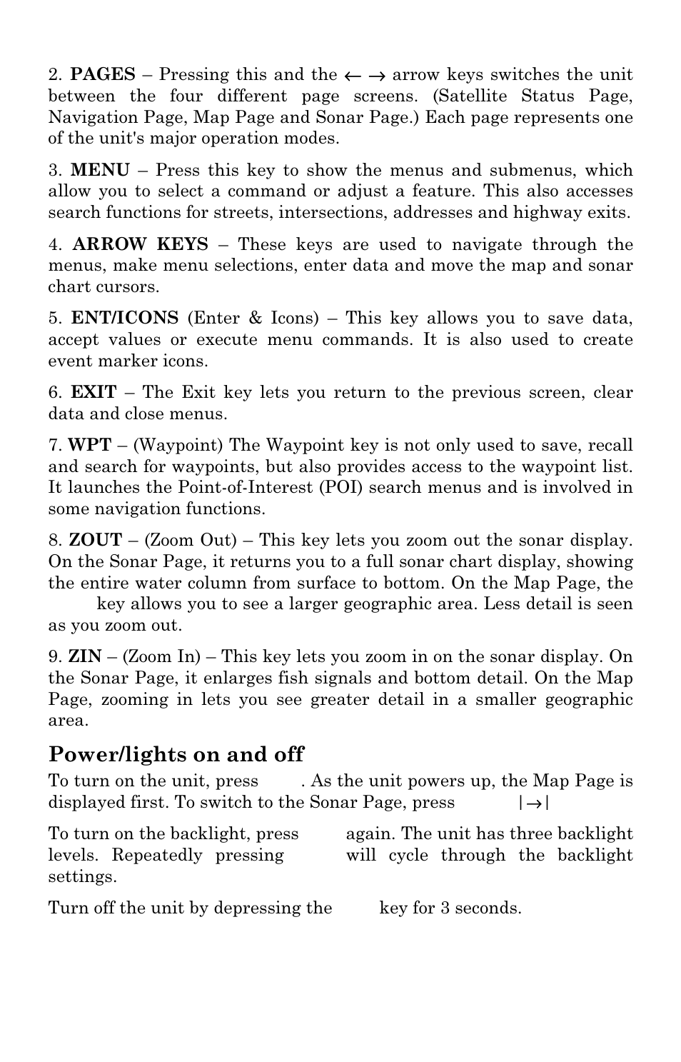 Power/lights on and off | Eagle Electronics SeaChamp 2000 User Manual | Page 48 / 200