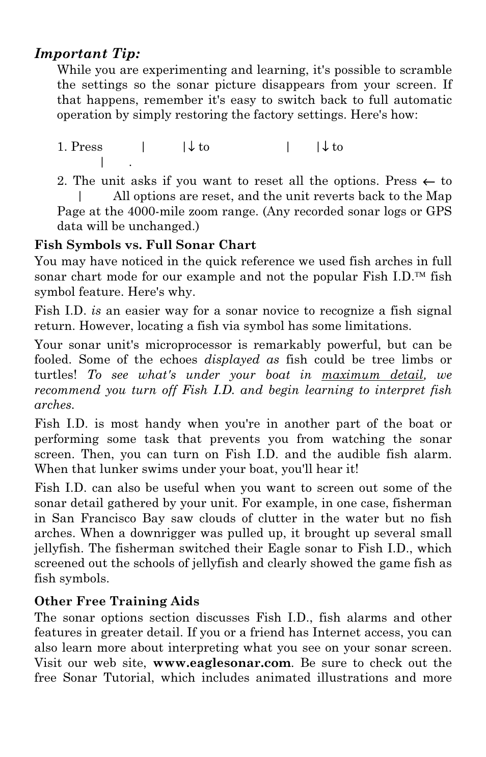 Important tip | Eagle Electronics SeaChamp 2000 User Manual | Page 58 / 200