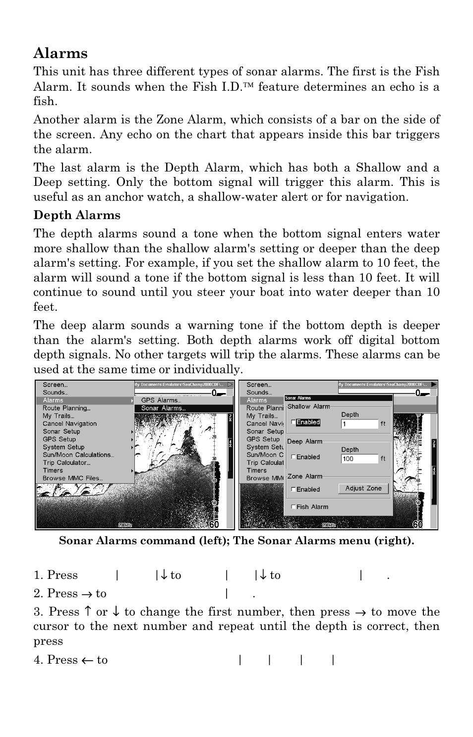 Alarms | Eagle Electronics SeaChamp 2000 User Manual | Page 62 / 200