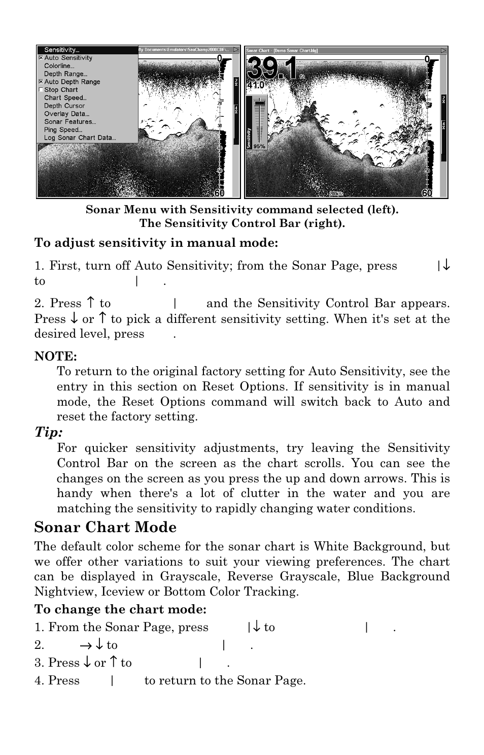 Sonar chart mode | Eagle Electronics SeaChamp 2000 User Manual | Page 83 / 200