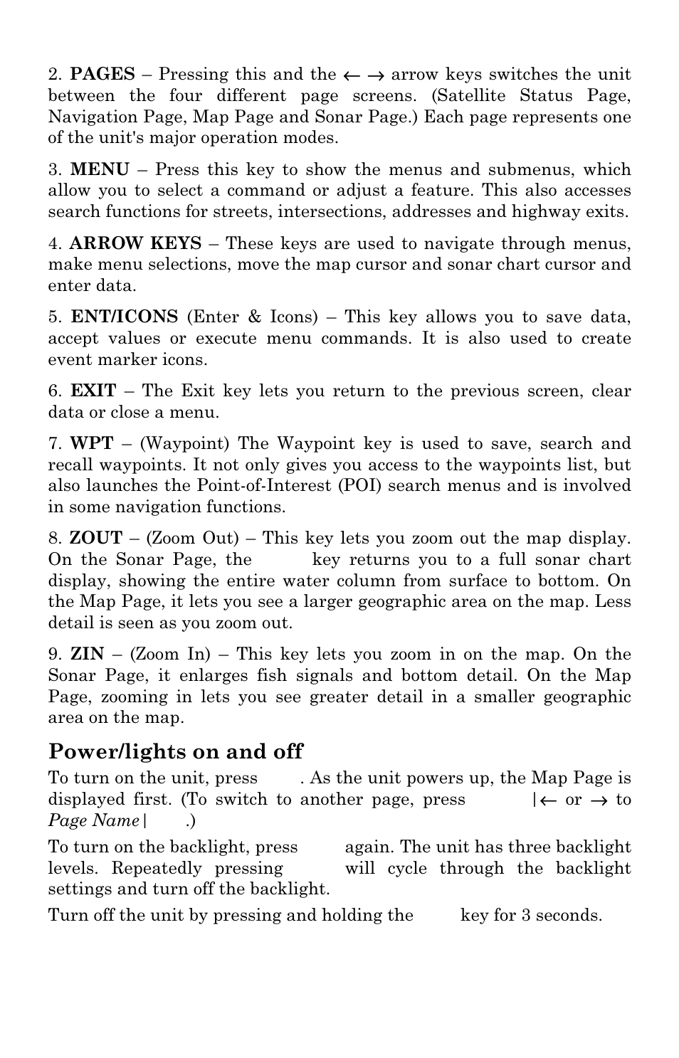 Power/lights on and off | Eagle Electronics SeaChamp 2000 User Manual | Page 98 / 200