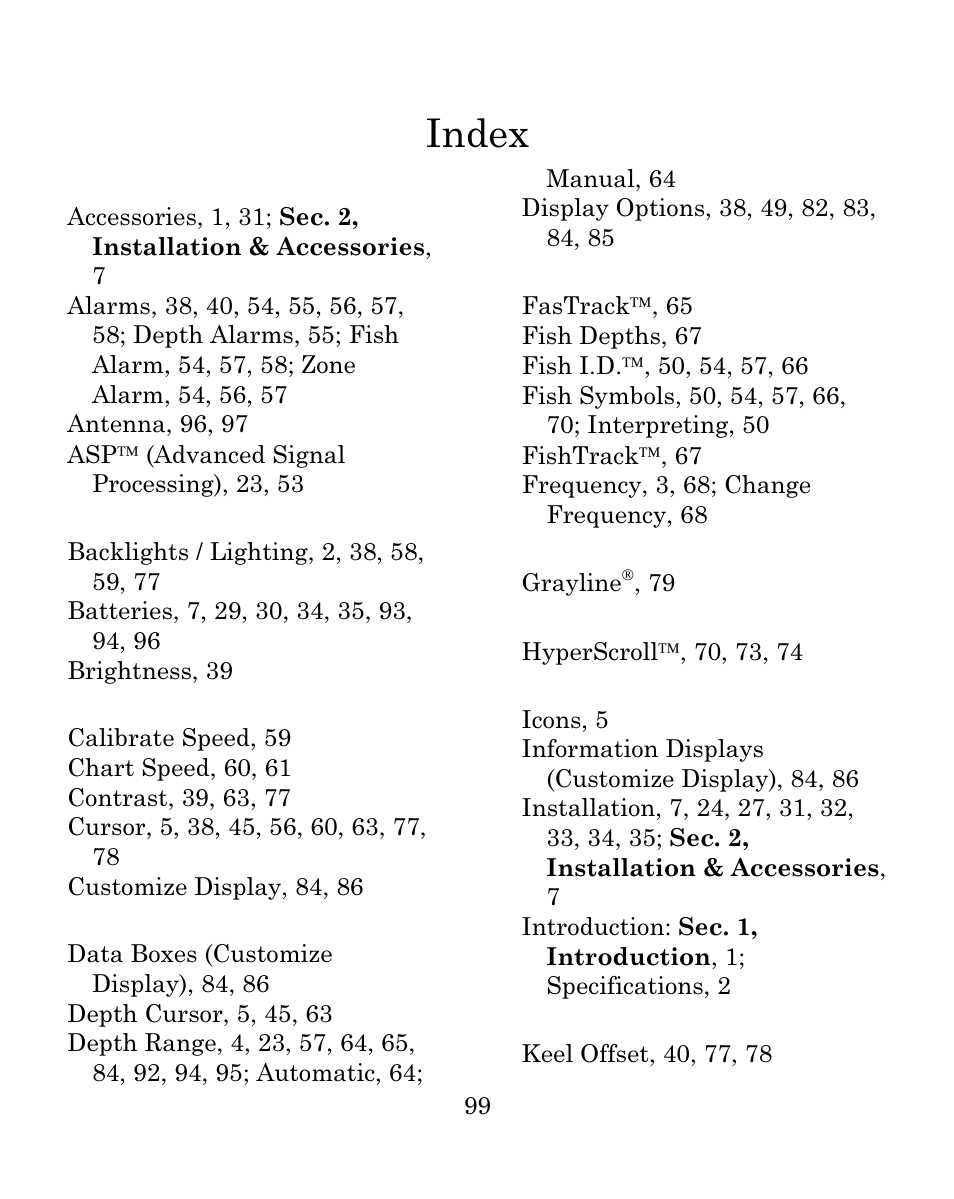 Index | Eagle Electronics FISH MARK 500CDF User Manual | Page 105 / 112