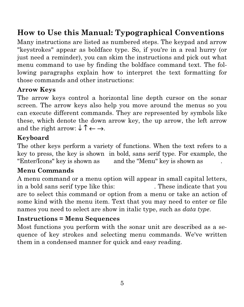 How to use this manual: typographical conventions | Eagle Electronics FISH MARK 500CDF User Manual | Page 11 / 112