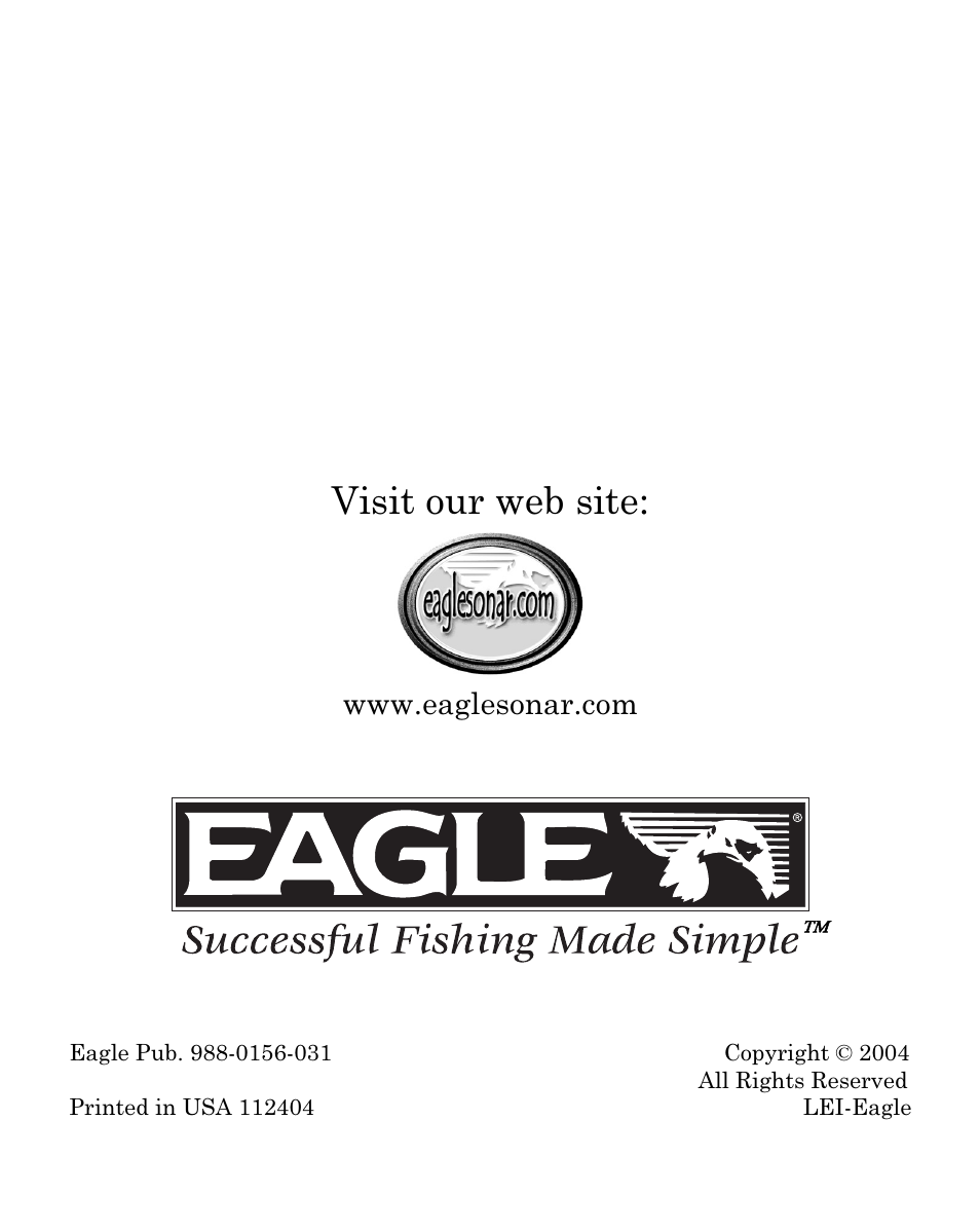 Visit our web site | Eagle Electronics FISH MARK 500CDF User Manual | Page 112 / 112