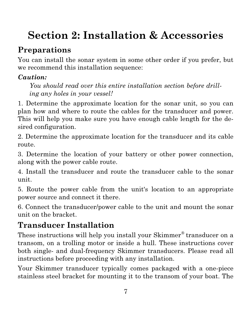 Preparations, Transducer installation | Eagle Electronics FISH MARK 500CDF User Manual | Page 13 / 112