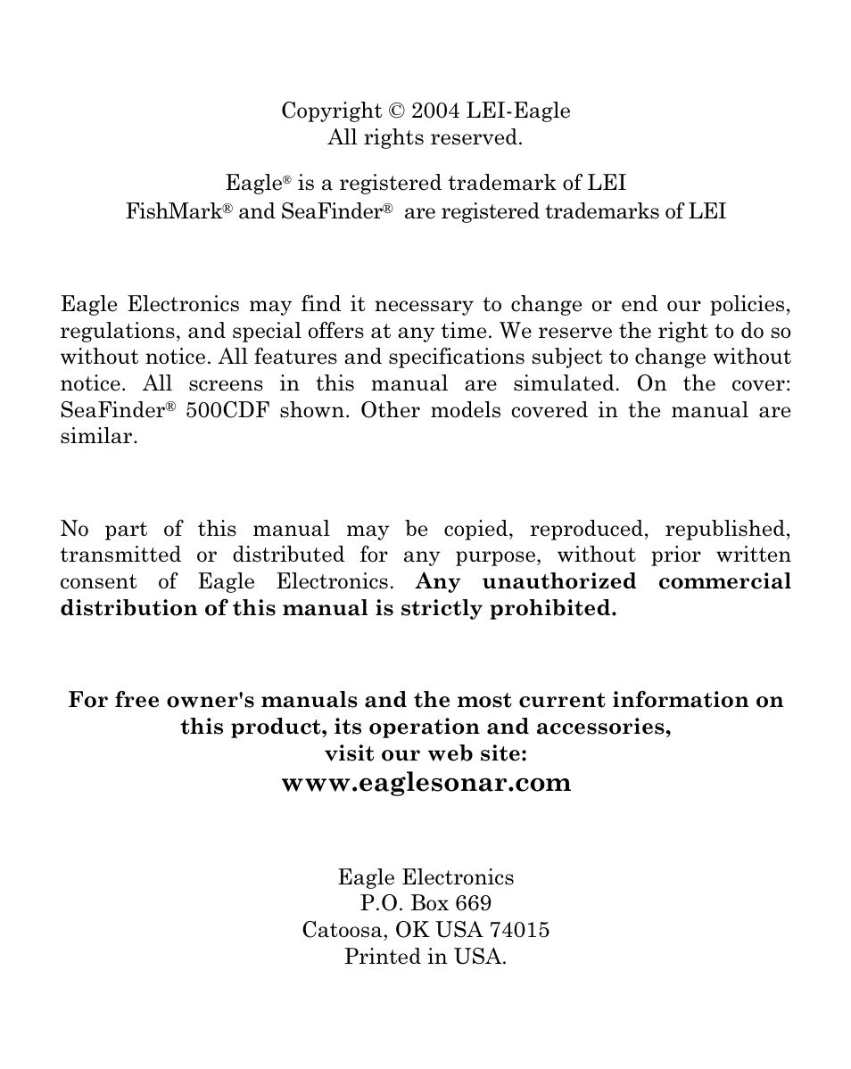 Eagle Electronics FISH MARK 500CDF User Manual | Page 2 / 112