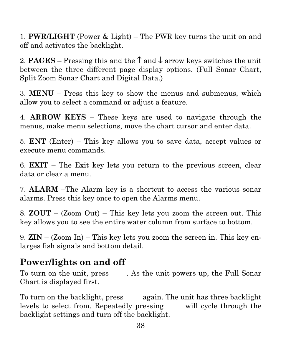 Power/lights on and off | Eagle Electronics FISH MARK 500CDF User Manual | Page 44 / 112