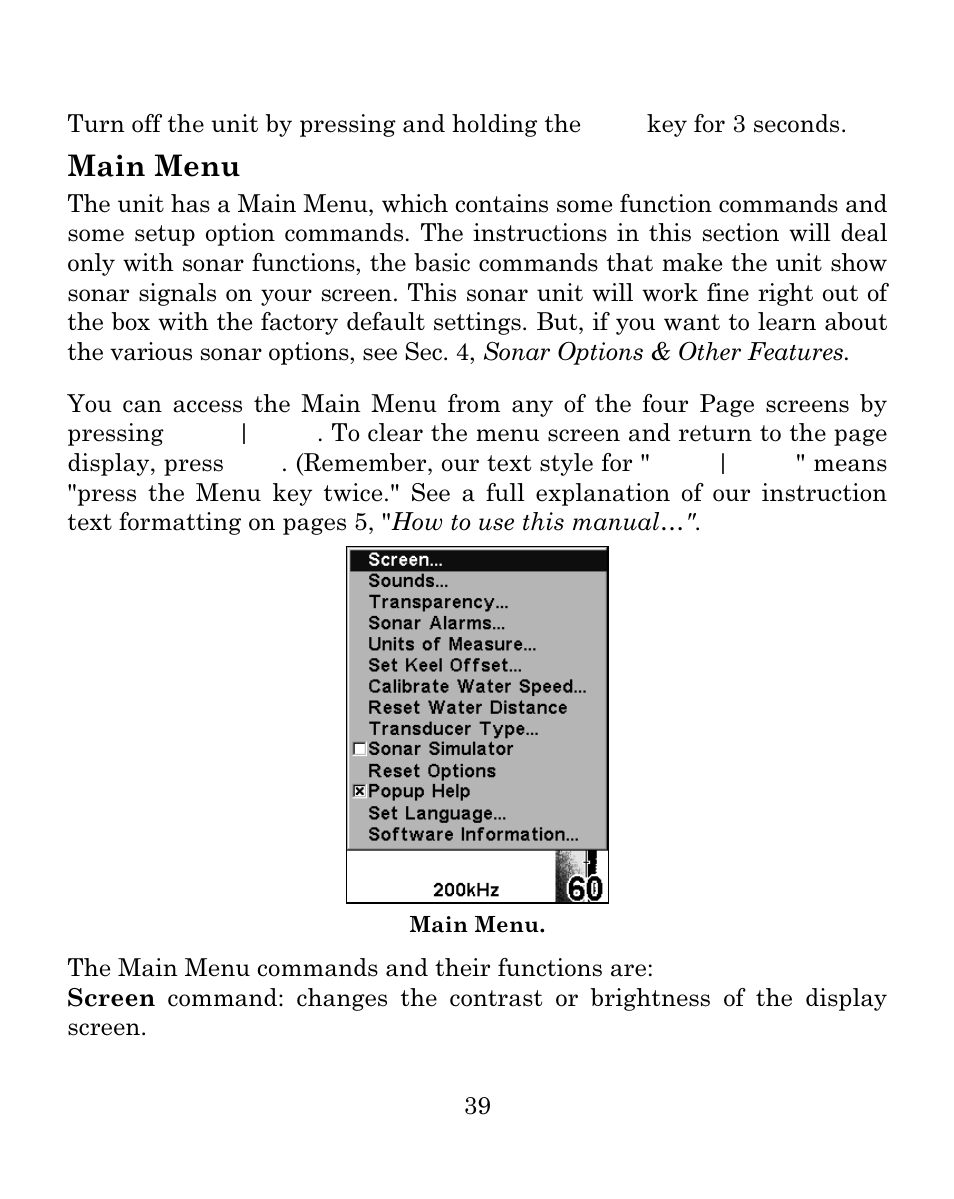 Main menu | Eagle Electronics FISH MARK 500CDF User Manual | Page 45 / 112