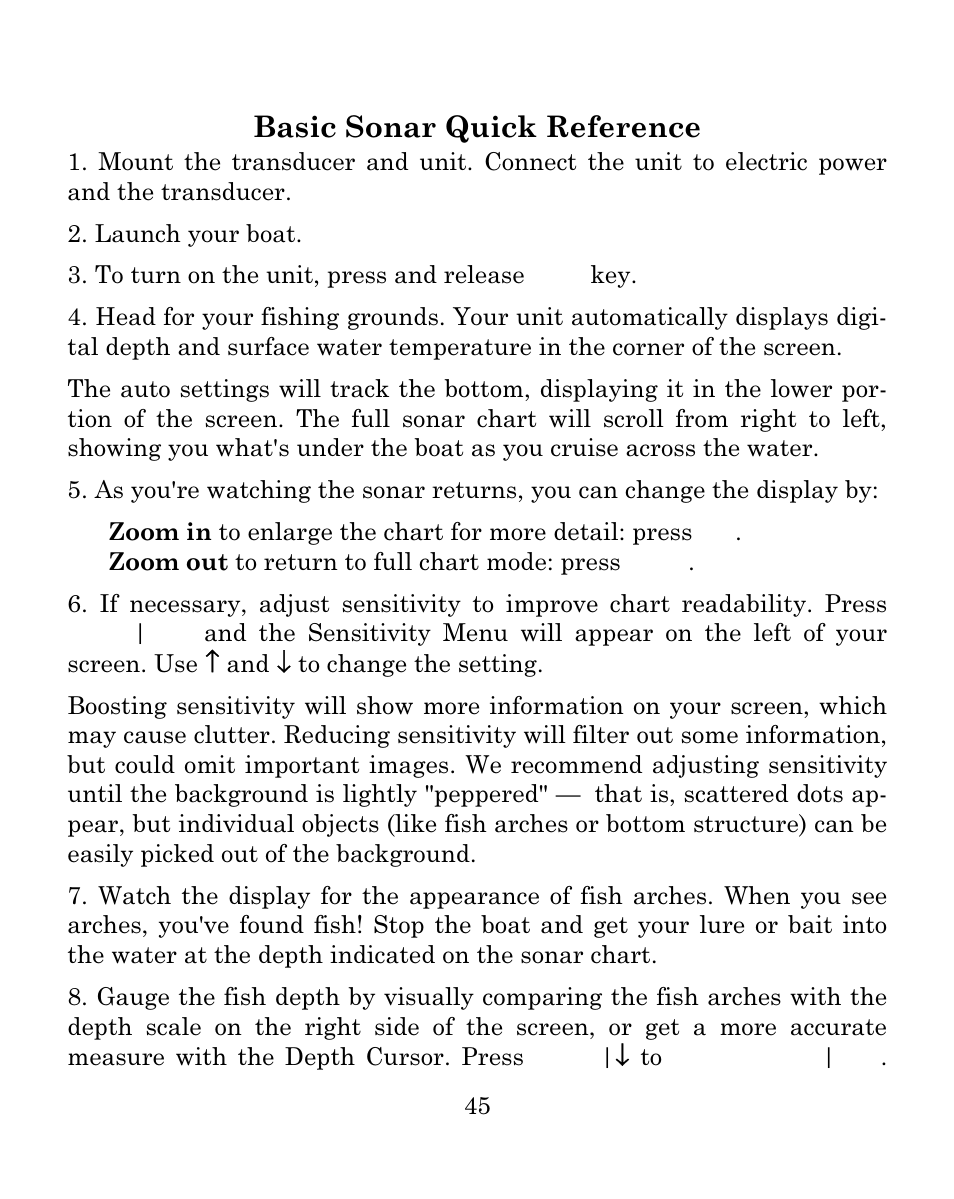 Basic sonar quick reference | Eagle Electronics FISH MARK 500CDF User Manual | Page 51 / 112