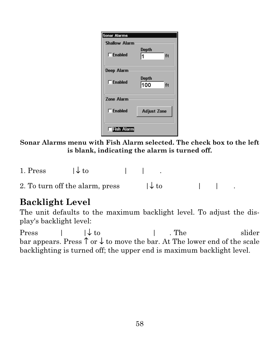 Backlight level | Eagle Electronics FISH MARK 500CDF User Manual | Page 64 / 112