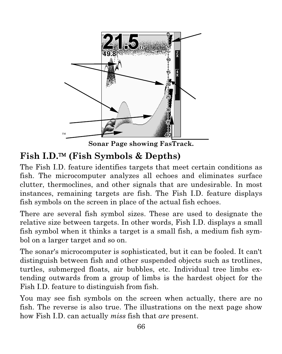 Fish i.d.  (fish symbols & depths) | Eagle Electronics FISH MARK 500CDF User Manual | Page 72 / 112