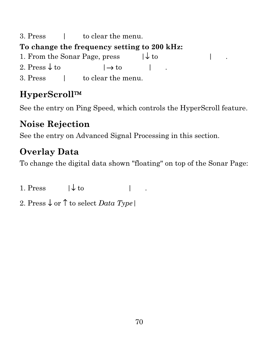 Hyperscroll, Noise rejection, Overlay data | Eagle Electronics FISH MARK 500CDF User Manual | Page 76 / 112