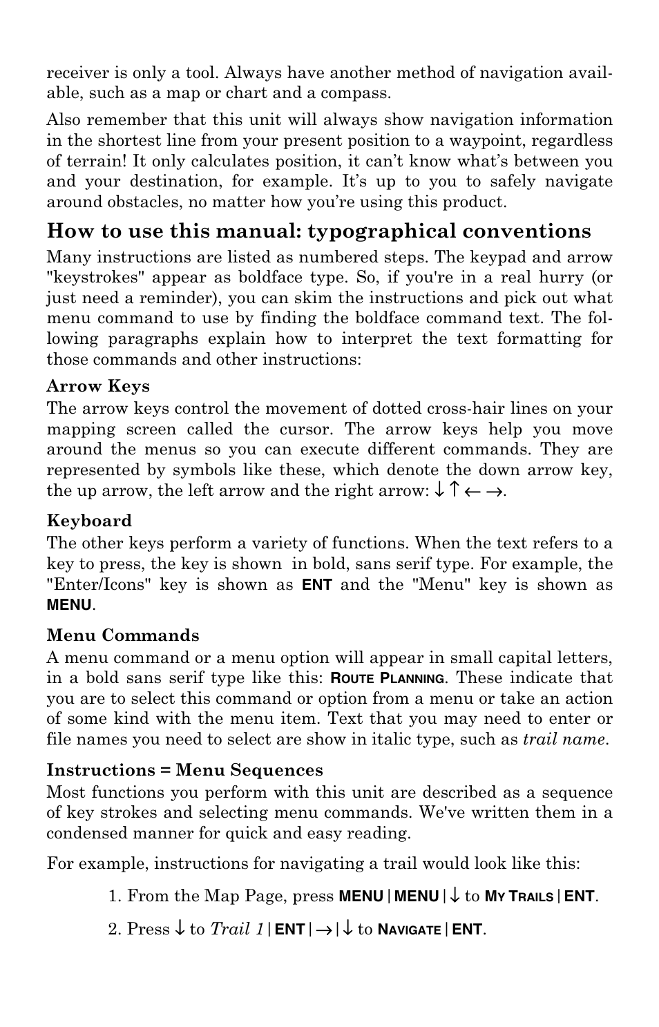 How to use this manual: typographical conventions | Eagle Electronics IntelliMap 320 User Manual | Page 14 / 128