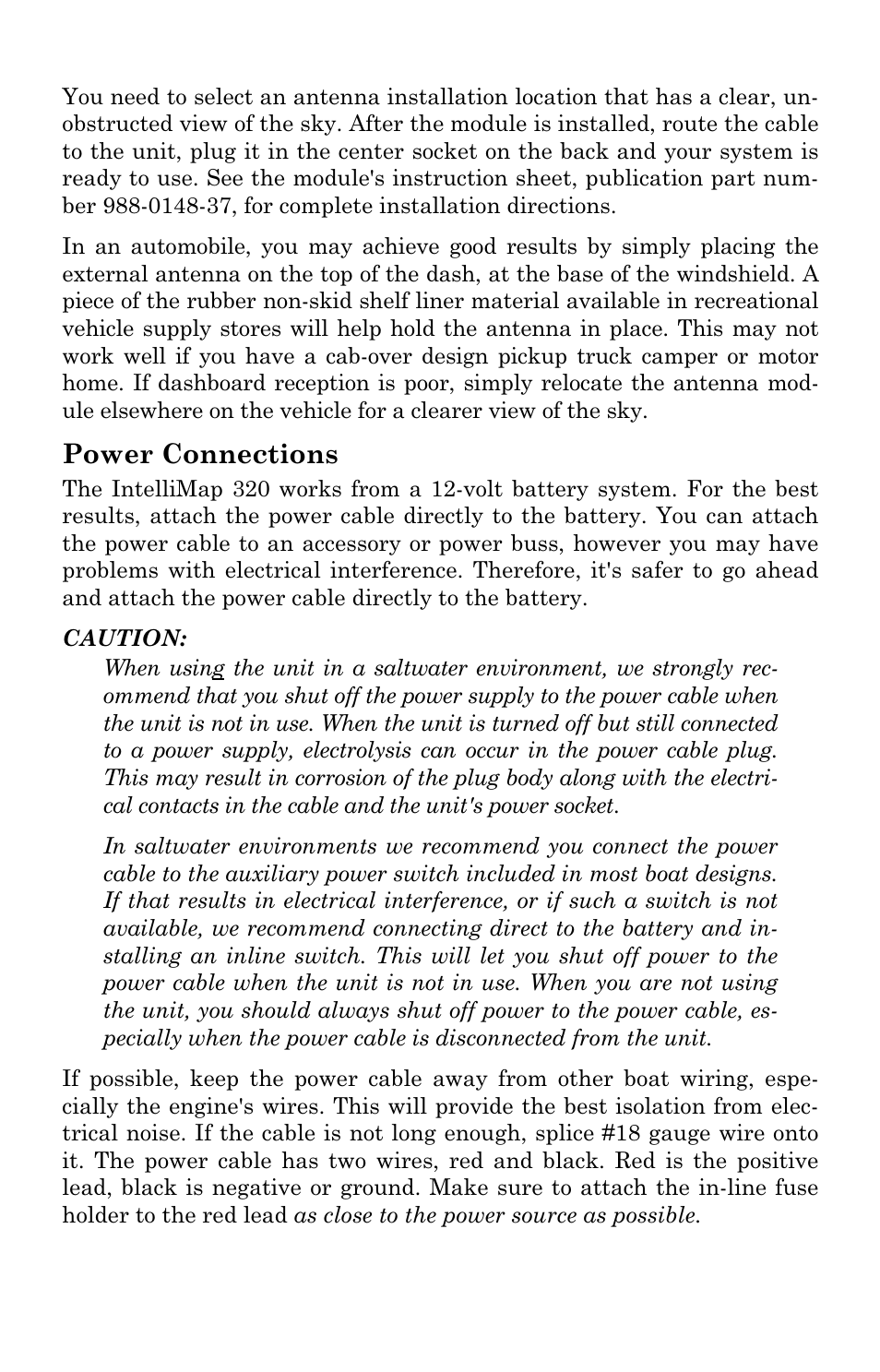 Power connections | Eagle Electronics IntelliMap 320 User Manual | Page 18 / 128