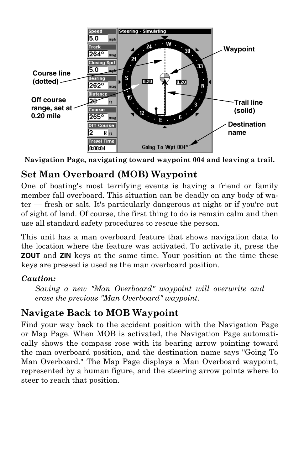 Set man overboard (mob) waypoint, Navigate back to mob waypoint | Eagle Electronics IntelliMap 320 User Manual | Page 46 / 128