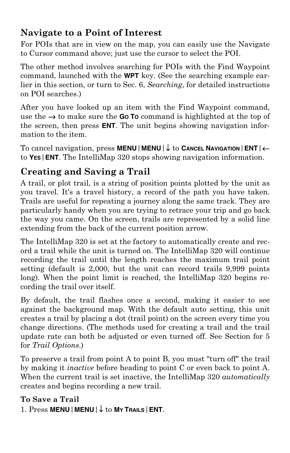 Navigate to a point of interest, Creating and saving a trail | Eagle Electronics IntelliMap 320 User Manual | Page 49 / 128