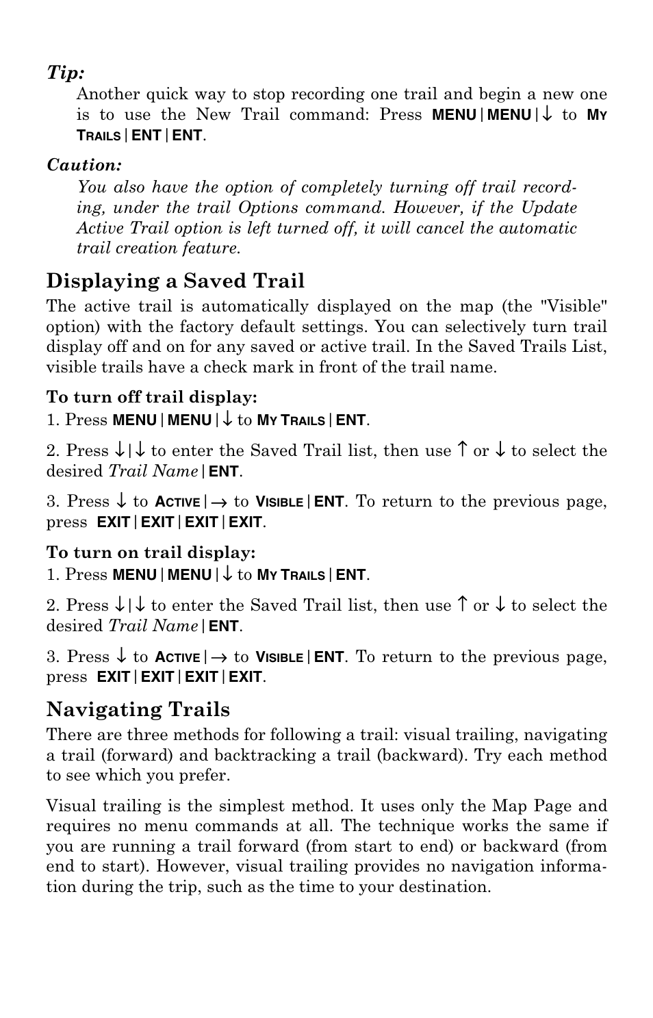 Displaying a saved trail, Navigating trails | Eagle Electronics IntelliMap 320 User Manual | Page 51 / 128