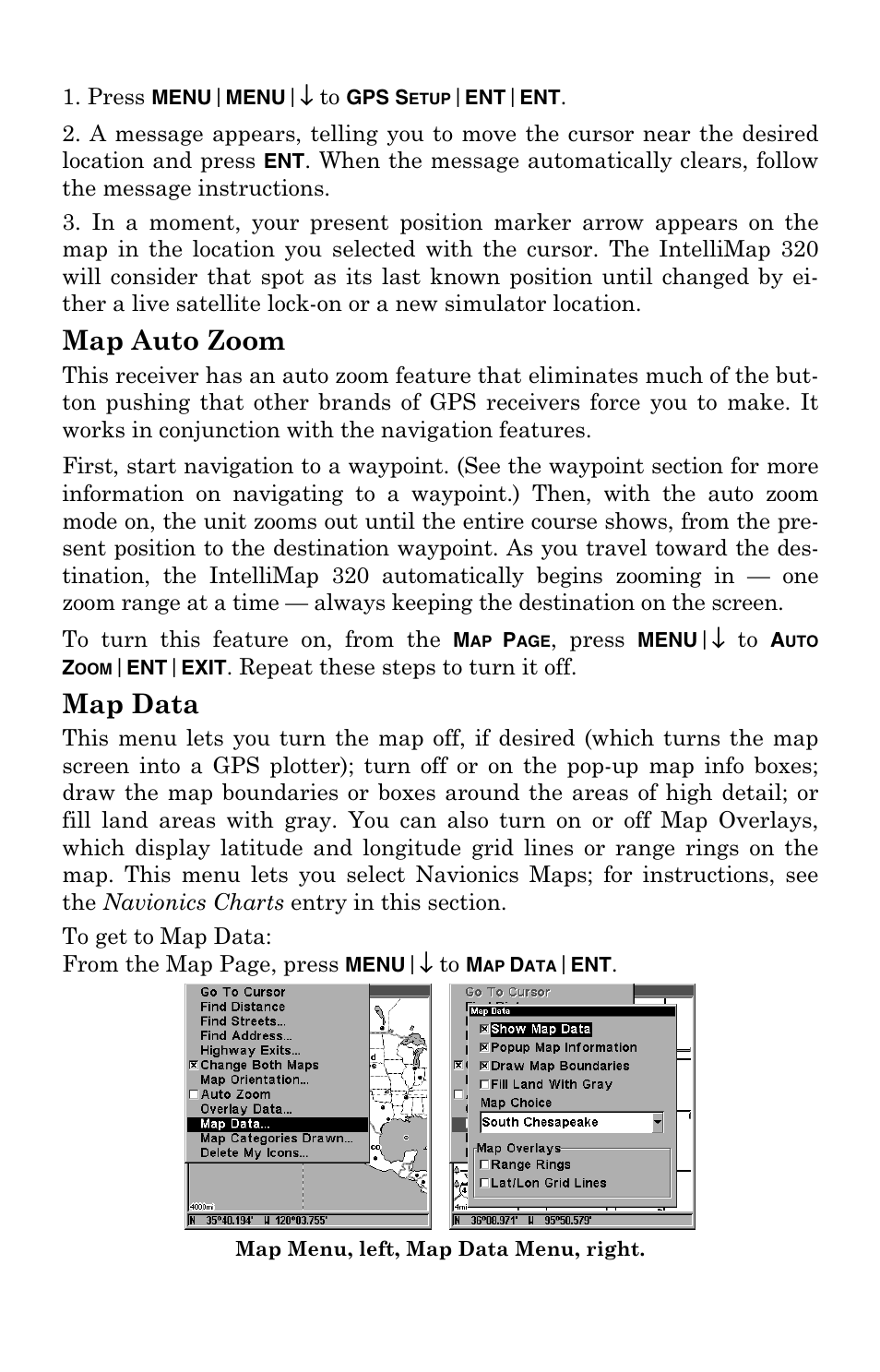 Map auto zoom, Map data | Eagle Electronics IntelliMap 320 User Manual | Page 81 / 128