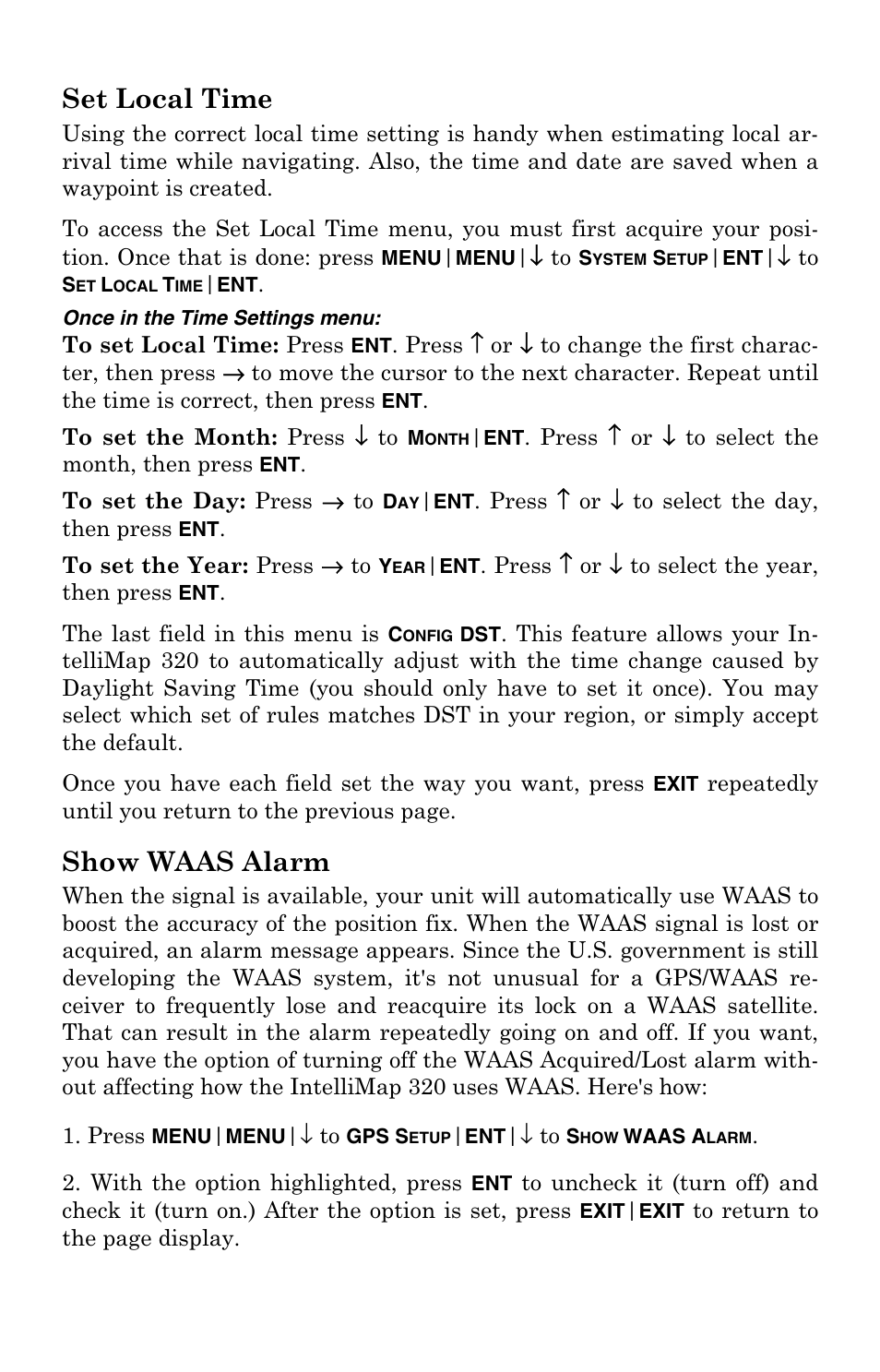 Set local time, Show waas alarm | Eagle Electronics IntelliMap 320 User Manual | Page 94 / 128