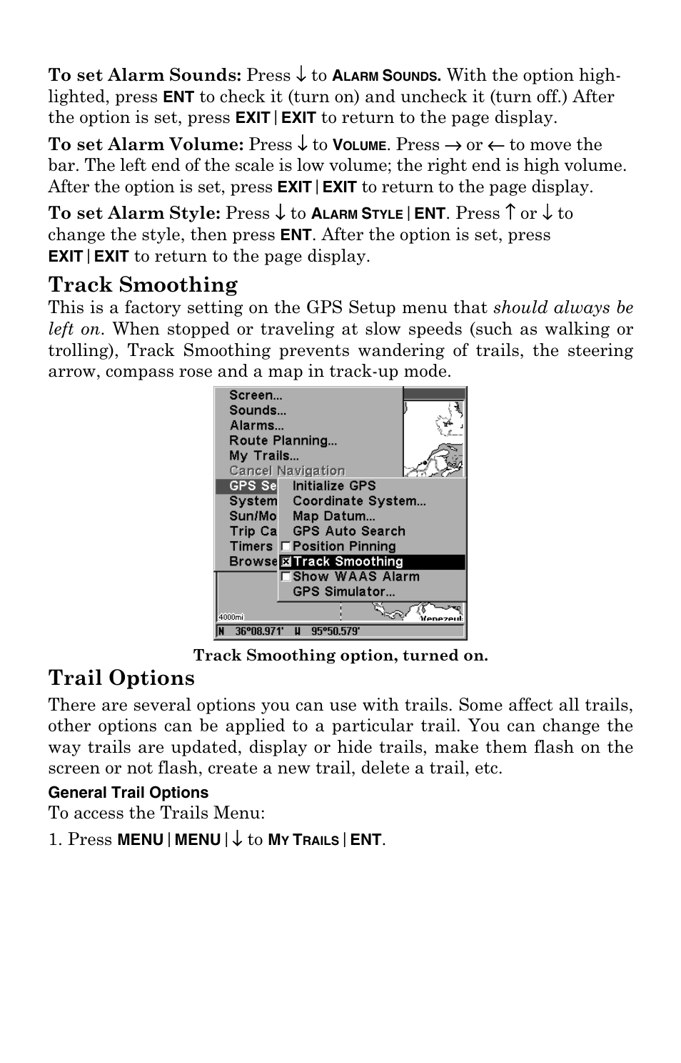 Track smoothing, Trail options | Eagle Electronics IntelliMap 320 User Manual | Page 96 / 128