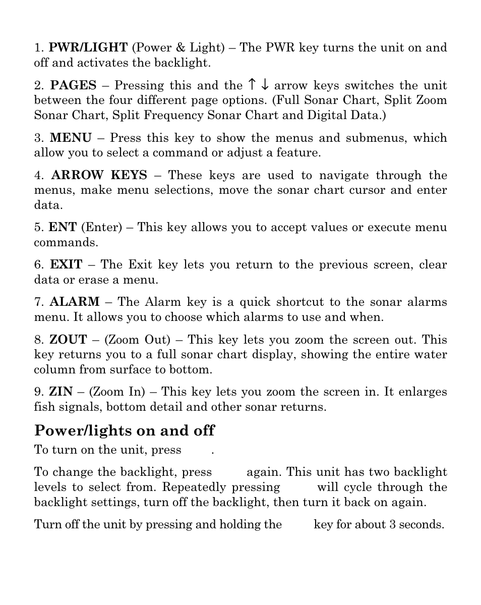 Power/lights on and off | Eagle Electronics SeaFinder 480DF User Manual | Page 38 / 96