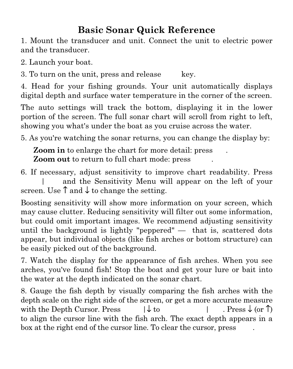 Basic sonar quick reference | Eagle Electronics SeaFinder 480DF User Manual | Page 45 / 96