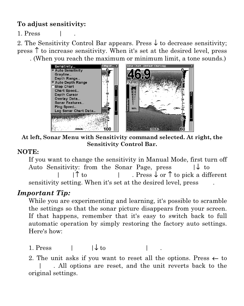 Important tip | Eagle Electronics SeaFinder 480DF User Manual | Page 48 / 96