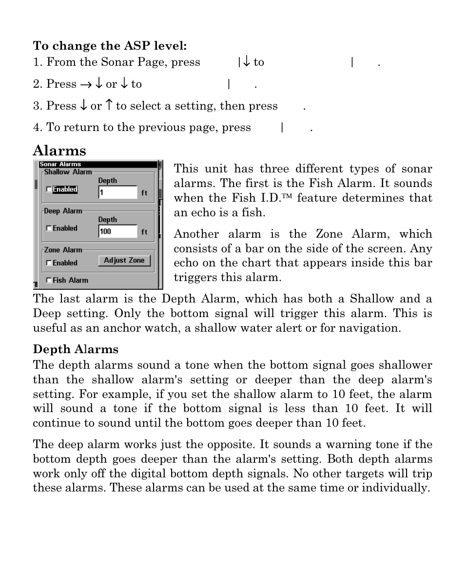 Alarms | Eagle Electronics SeaFinder 480DF User Manual | Page 52 / 96
