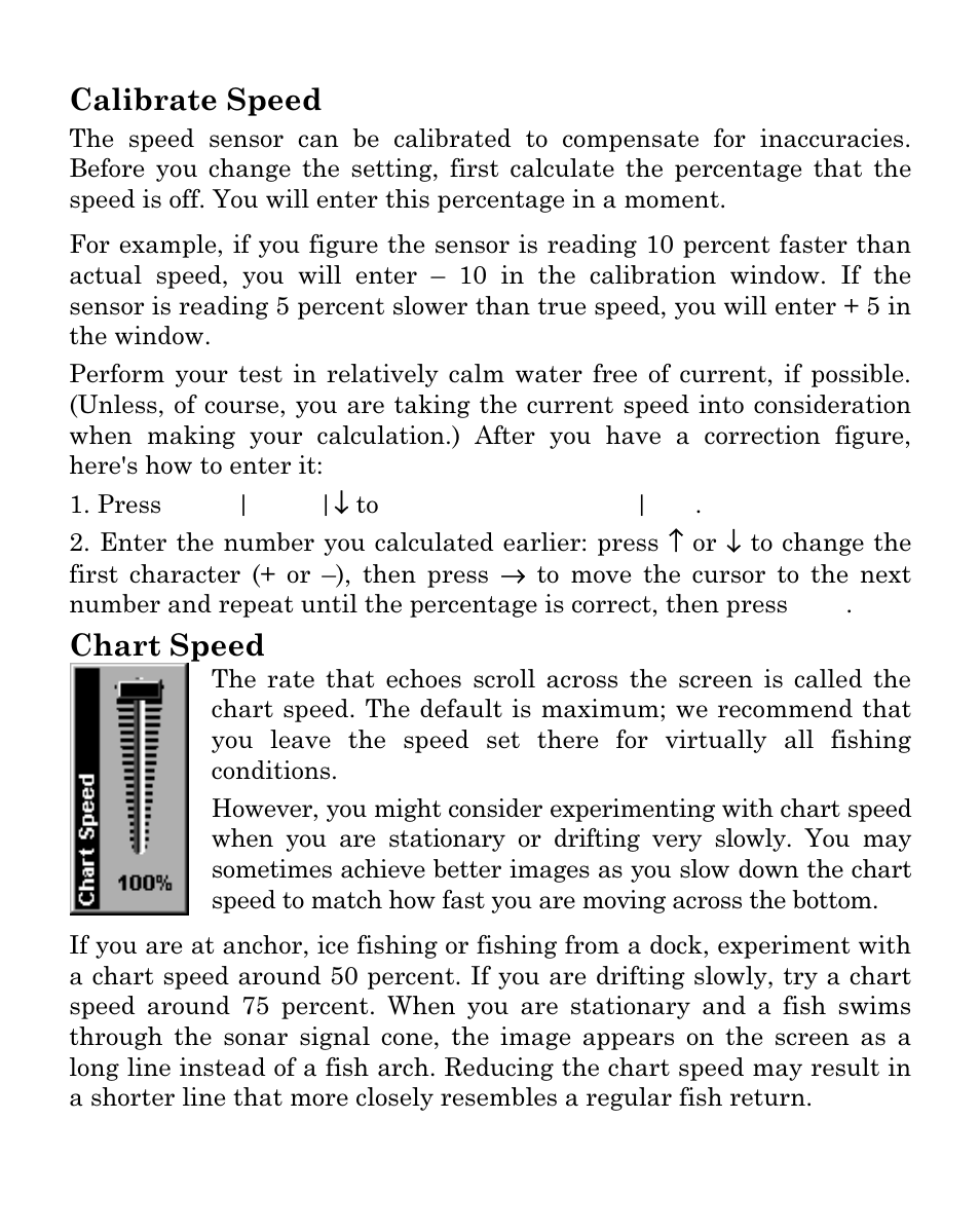 Calibrate speed, Chart speed | Eagle Electronics SeaFinder 480DF User Manual | Page 55 / 96