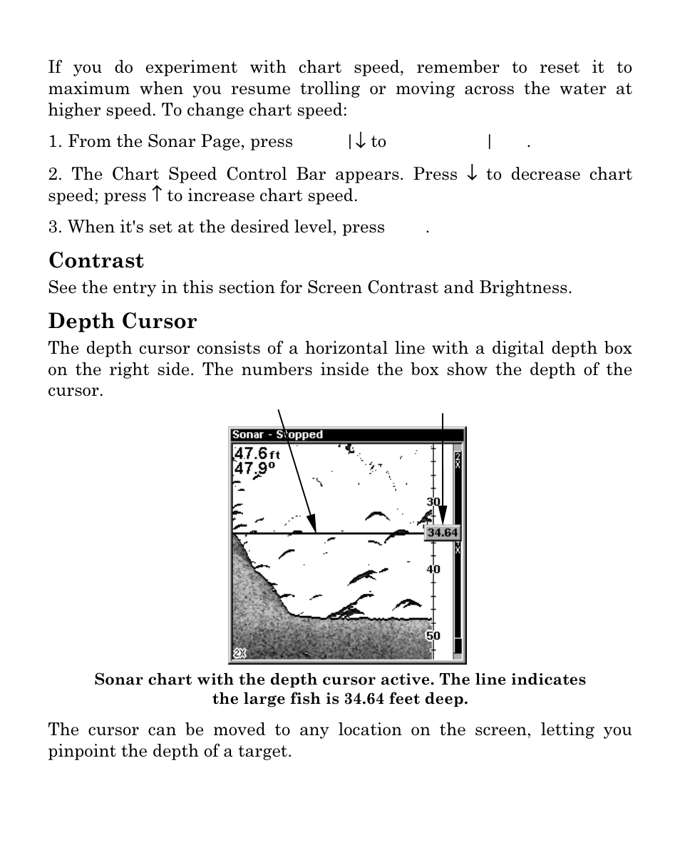 Contrast, Depth cursor | Eagle Electronics SeaFinder 480DF User Manual | Page 56 / 96