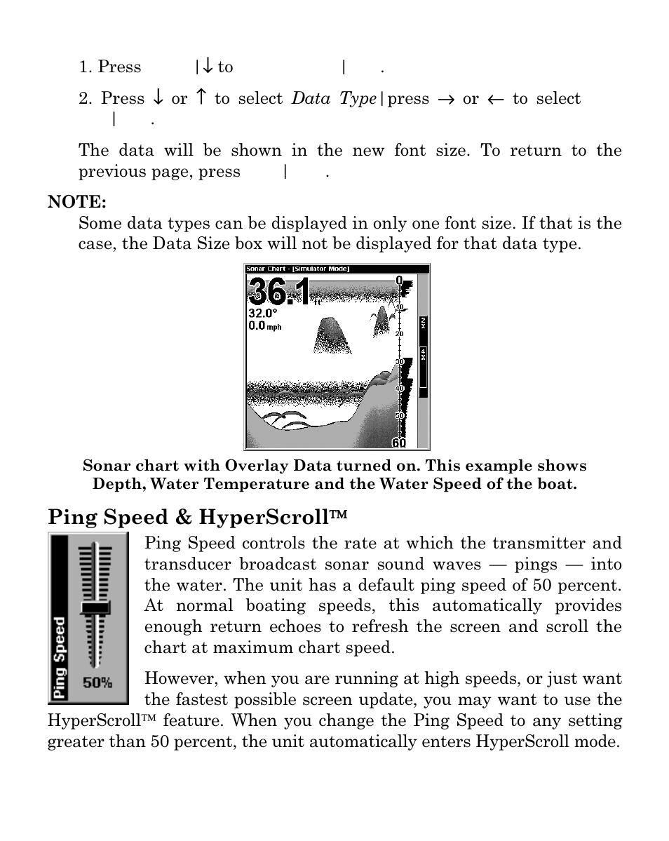 Ping speed & hyperscroll | Eagle Electronics SeaFinder 480DF User Manual | Page 68 / 96