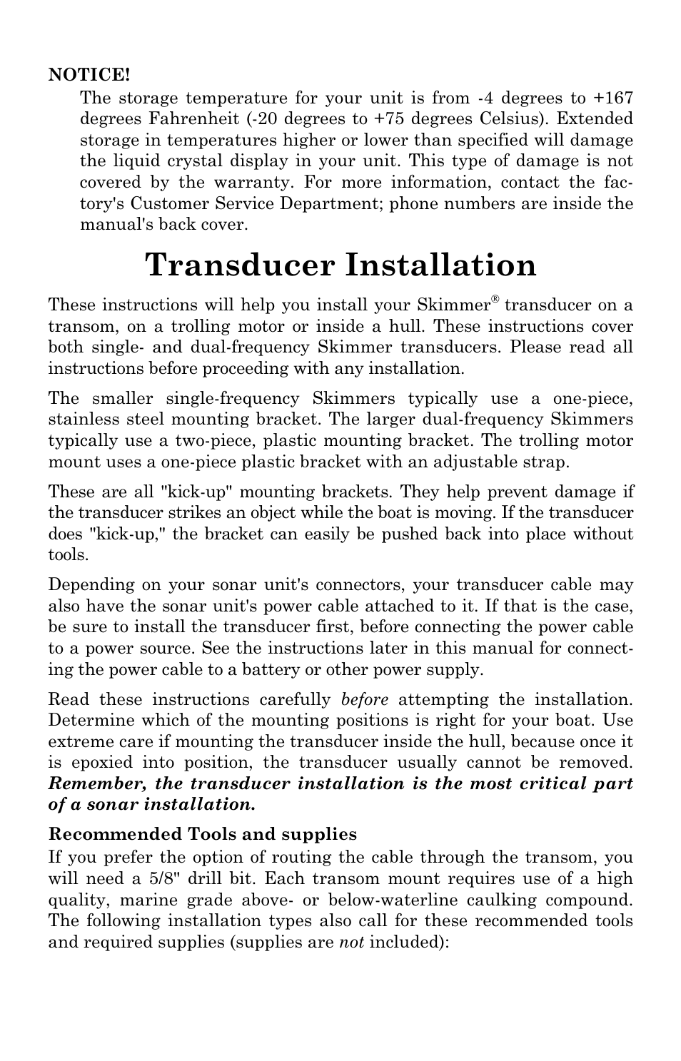 Transducer installation | Eagle Electronics FISHEASY 2T User Manual | Page 7 / 68