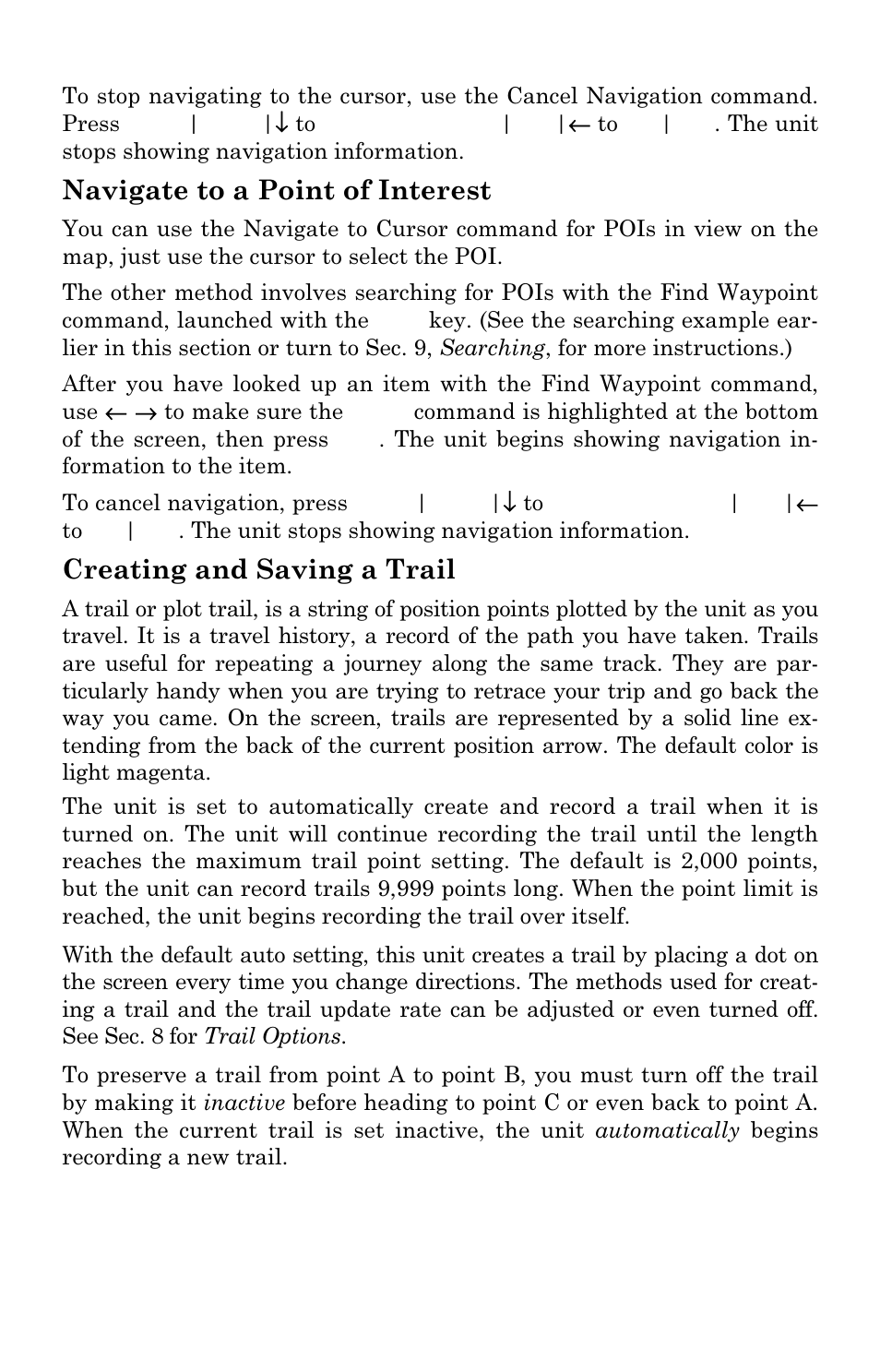 Navigate to a point of interest, Creating and saving a trail | Eagle Electronics FishElite User Manual | Page 118 / 196